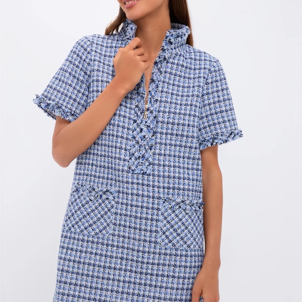 Tuckernuck Blue and White Tweed Shift Dress
